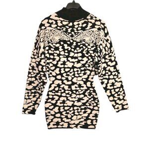 Rehab Lab Women Large Animal Print Sweater Knit Mini Mock Neck Dolman Sleeve